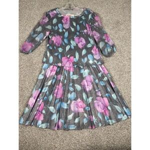 Vintage Whirlaway Womens Dress Size 12 Black Floral Pleated Dark Cottagecore 90s